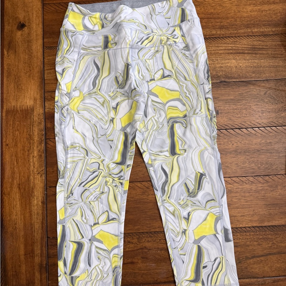 Women’s Marble Print Leggings - Yellow & Gray